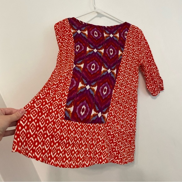 ANTHROPOLOGIE AKEMI KIN Ikat Split Neck Top Orange / Red Aztec Embroidered Boho - Picture 14 of 16
